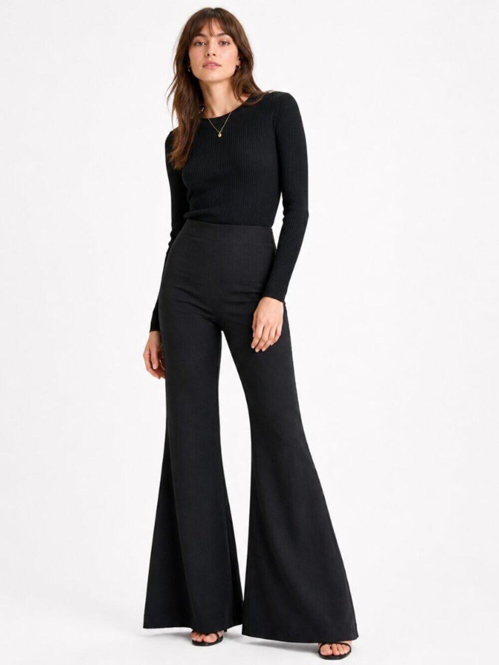 Natalie Rolt Flared Pants Black Linen Blend High Waist Dramatic Flare Size 1 The